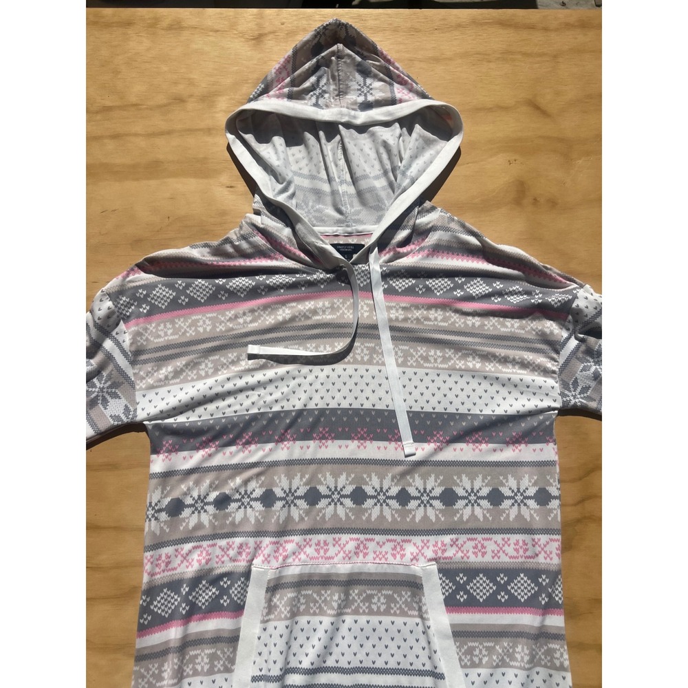 Simply Vera Vera Wang Fair Isle Snowflake Hoodie Pink Grey White Longline Small